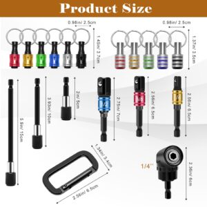 Anglekai 18PCS Bit Holder Cool Gadgets, 11PCS Drill Bit Holder Keychain/ 3PCS Impact Drill Bit Sockets Adapter/ 3PCS 1/4’’ Quick Hex Shank/ 105°Right Angle Drill Driver 1/4’’Hex Shank Screwdriver Bit