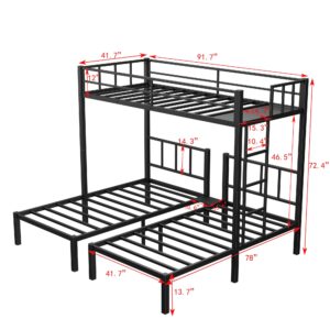 Twin Over Twin Over Twin Triple Bunk Bed for Kids,3 Bed Bunk Beds for 3,Metal Triple Bunk Beds with Built-in Desk,Separates Into 3 Twin Beds,Noise Reduced Structure,Black