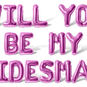 Letter Balloons - WILL YOU BE MY BRIDESMAID 16" Inch Alphabet Letters Foil Mylar Balloon Bridesmaid Wedding Proposal Banner (Pink)