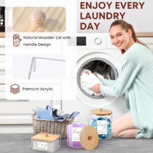 COAZEX 3 Pack Acrylic Laundry Powder Container & Dryer Sheet Holder, Large Laundry Room Organization Jars and Storage Box Dispenser with Lid, Labels & Scoop for Powder, Detergent, Scent Booster