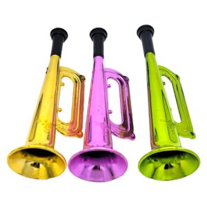 Metallic Trumpet Noise Makers - 12 Pack (7") Fun Mini Shiny Blow Horn Plastic Musical Noisemaker for New Year Birthday Party Favor, Sport School Graduation Events (Metallic Trumpets, 12, Pack)