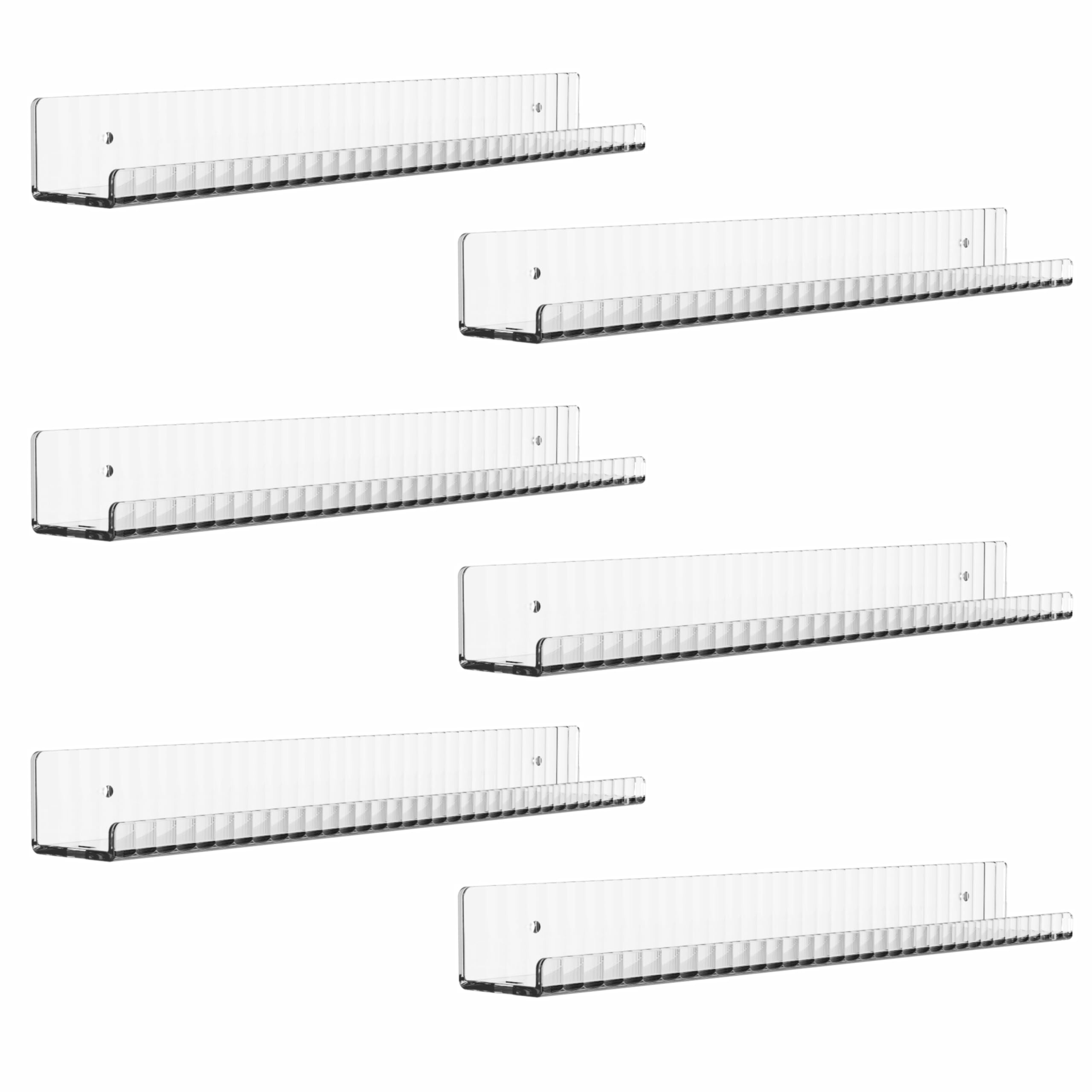 Cq acrylic Clear Floating Bookshelf for Kids Room,15" Invisible Wall Mounted Hanging Book Shelves, U Modern Picture Ledge Display Toy Storage Vinyl Record Wall Shelf,Pack of 6