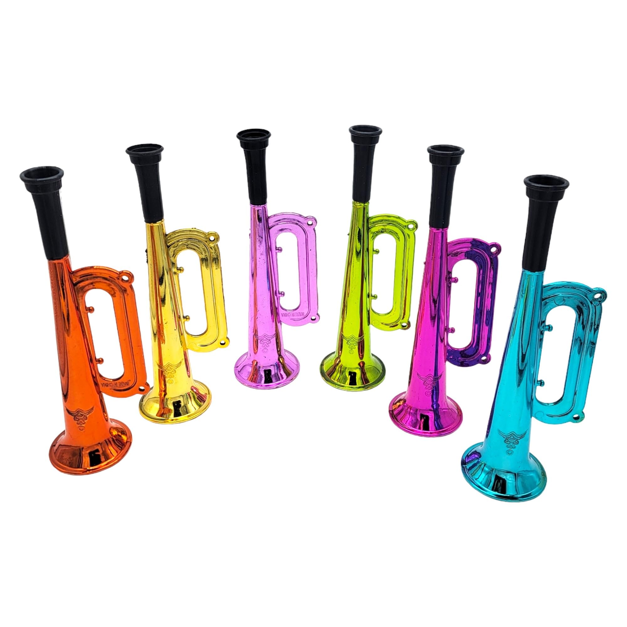 Metallic Trumpet Noise Makers - 12 Pack (7") Fun Mini Shiny Blow Horn Plastic Musical Noisemaker for New Year Birthday Party Favor, Sport School Graduation Events (Metallic Trumpets, 12, Pack)