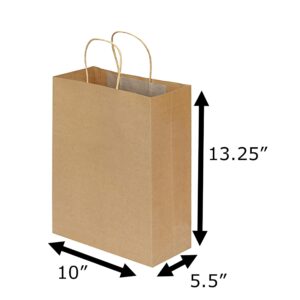 Premium 10x5x13 Paper Bags with Handles - Pack of 100, Kraft Paper Bags Ideal for Shopping, Wedding, Business, Retail, Craft, Gifts & More - Durable, 100% Recyclable Brown Quality Bags