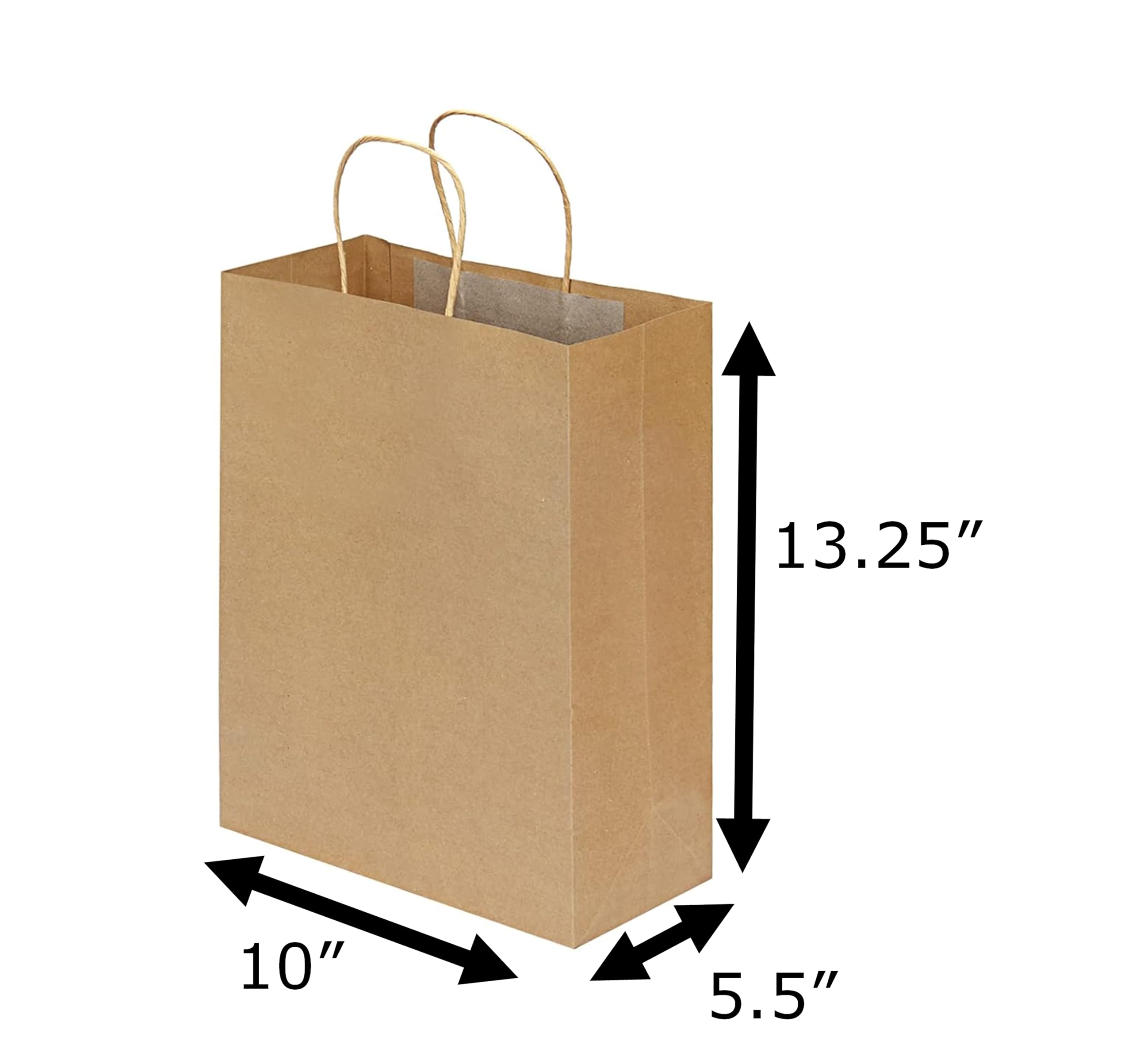 Premium 10x5x13 Paper Bags with Handles - Pack of 100, Kraft Paper Bags Ideal for Shopping, Wedding, Business, Retail, Craft, Gifts & More - Durable, 100% Recyclable Brown Quality Bags