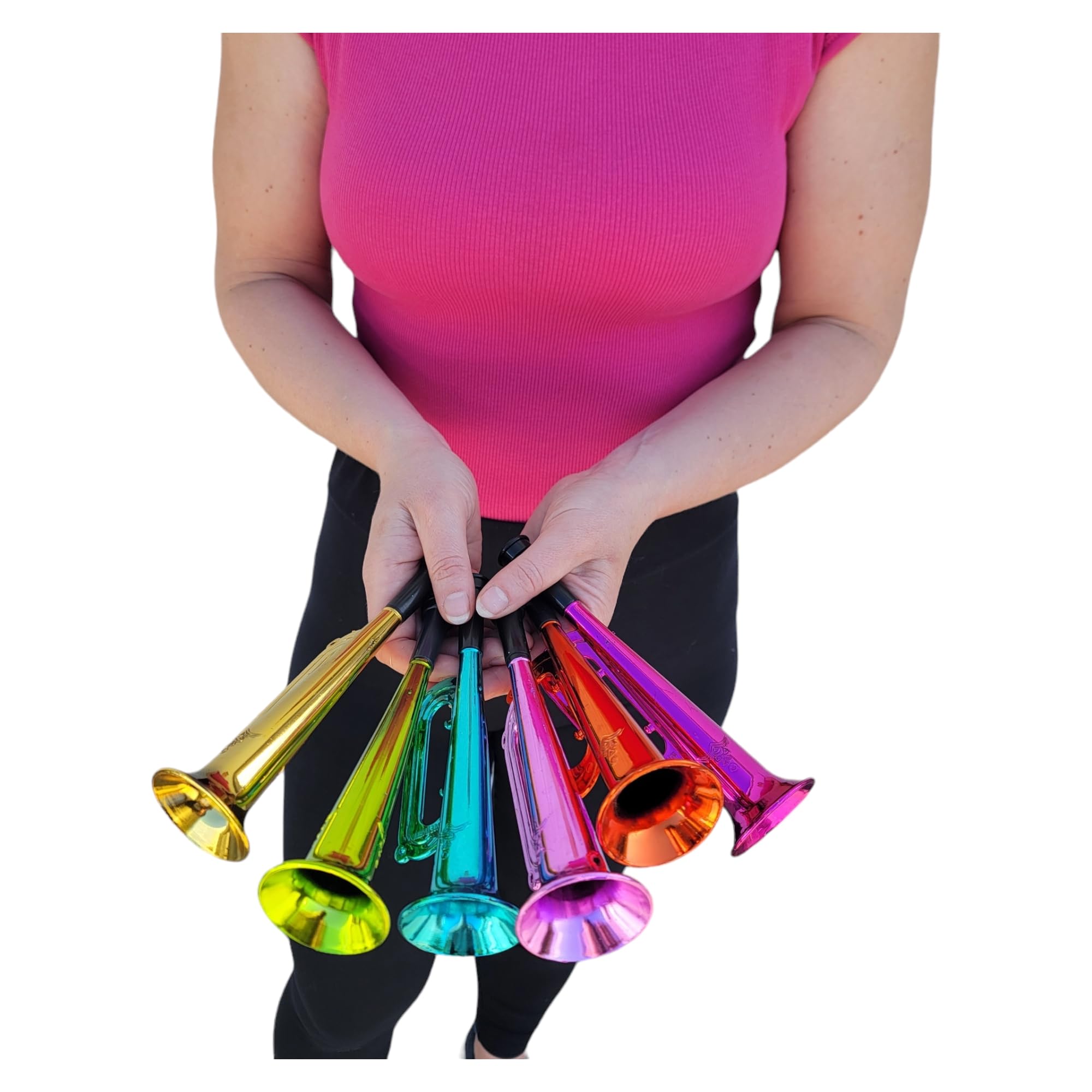 Metallic Trumpet Noise Makers - 12 Pack (7") Fun Mini Shiny Blow Horn Plastic Musical Noisemaker for New Year Birthday Party Favor, Sport School Graduation Events (Metallic Trumpets, 12, Pack)