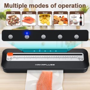 Vacuum Sealer, Automatic Food Sealer Machine, Dry/Moist Sealer, Built-in Cutter, with 15 Sealing Bags & Air Suction Hose & Extra Gasket, for Bags, Jars and Containers Food Fresh and Storage, Black