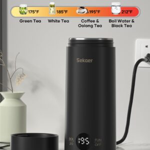 Sekaer Small Travel Portable Electric Kettle, Mini Tea Kettle Hot Water Boiler, 0.5L & 500Watts, with 4 Variable Presets and 304 Stainless Steel, SKE-850B