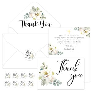 whaline 48pcs funeral thank you cards sympathy thank you card with stickers envelopes white flower bereavement card with message for memorial service loved ones celebration of life