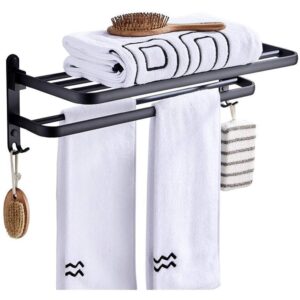 Towel Racks Towel Shelfs,Bathroom Towel Rack Aluminum Alloy Black Oil Brushed Bath Towel Holder Foldable Fixed Bath Towel Holder Space Aluminum Bathroom Shelf Bathroom Kitchen Hardware/39Cm (Size : 3