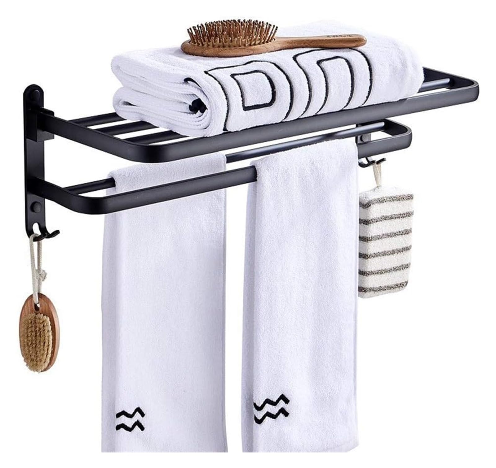 Towel Racks Towel Shelfs,Bathroom Towel Rack Aluminum Alloy Black Oil Brushed Bath Towel Holder Foldable Fixed Bath Towel Holder Space Aluminum Bathroom Shelf Bathroom Kitchen Hardware/39Cm (Size : 3