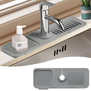 kitchen sink splash guard, silicone draining mat for kitchen sink sponge holder drying mat for kitchen counter faucet handle drip catcher tray mat sink accessories gadgets for kitchen bathroom - grey