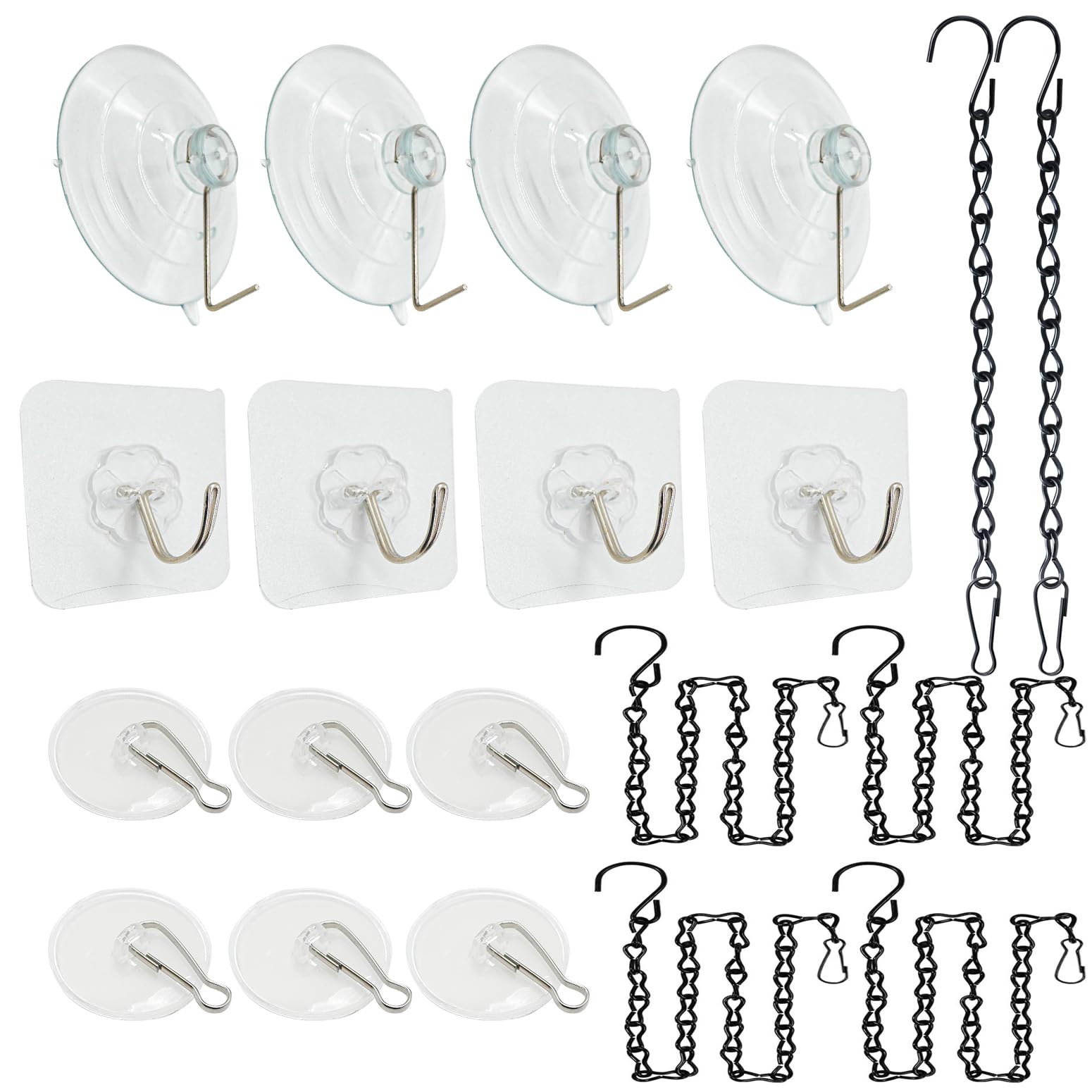 XJKJSX uction Cup Hooks Pack,Hanging Chain with Adhesive Hooks and Suction Cup Hooks for Stained Glass Window Hangings