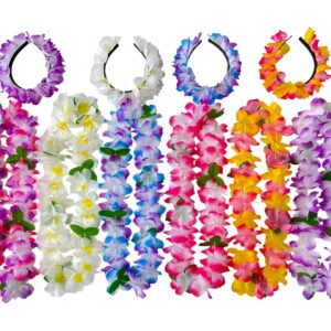 ZZSJNB 10 Counts Hawaiian Leis Necklace Leis Headbands Leis Tropical Luau Hawaii Silk Flower Lei Theme Party Favors Wreaths Headbands Holiday Wedding Beach Birthday Decorations