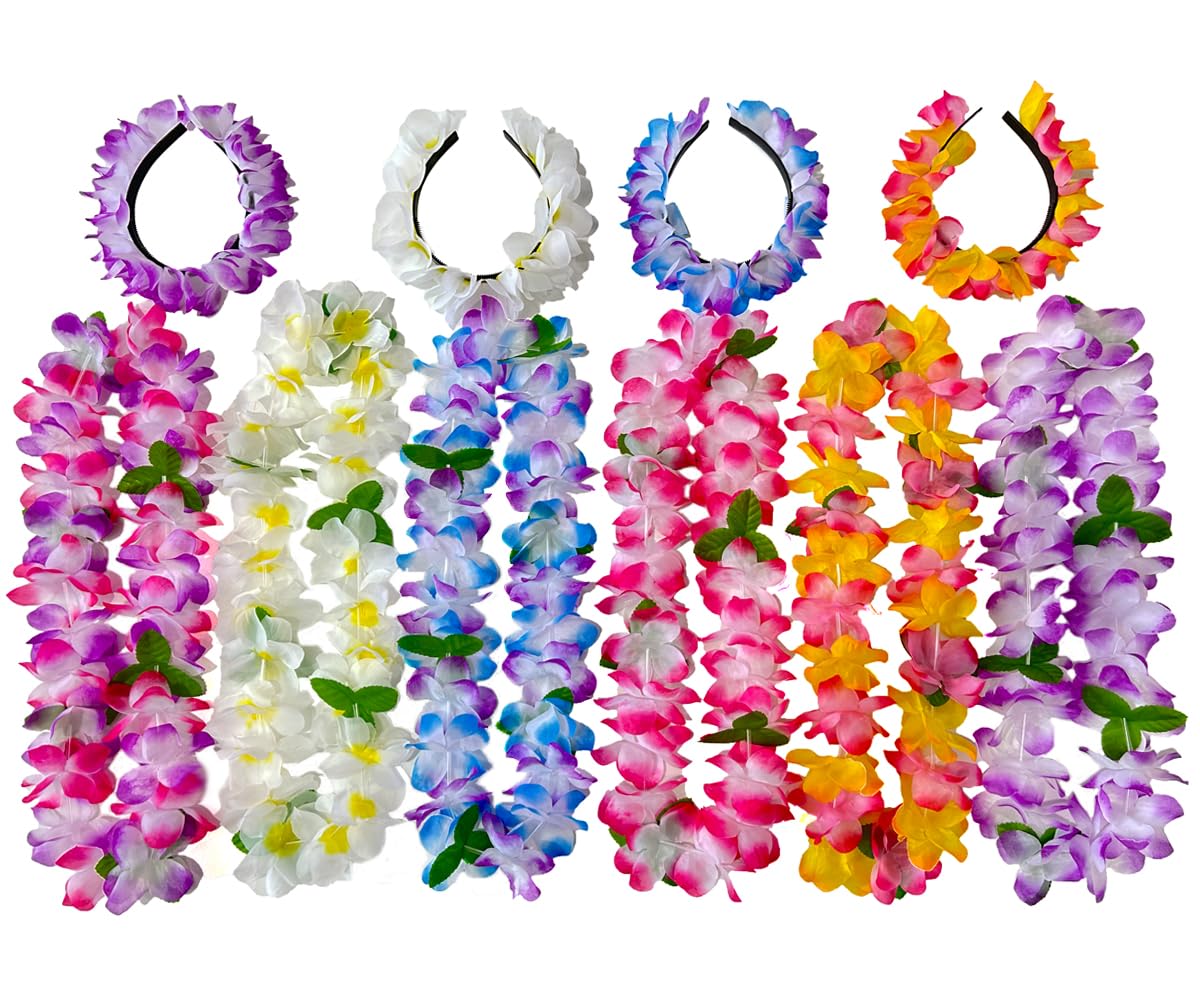 ZZSJNB 10 Counts Hawaiian Leis Necklace Leis Headbands Leis Tropical Luau Hawaii Silk Flower Lei Theme Party Favors Wreaths Headbands Holiday Wedding Beach Birthday Decorations