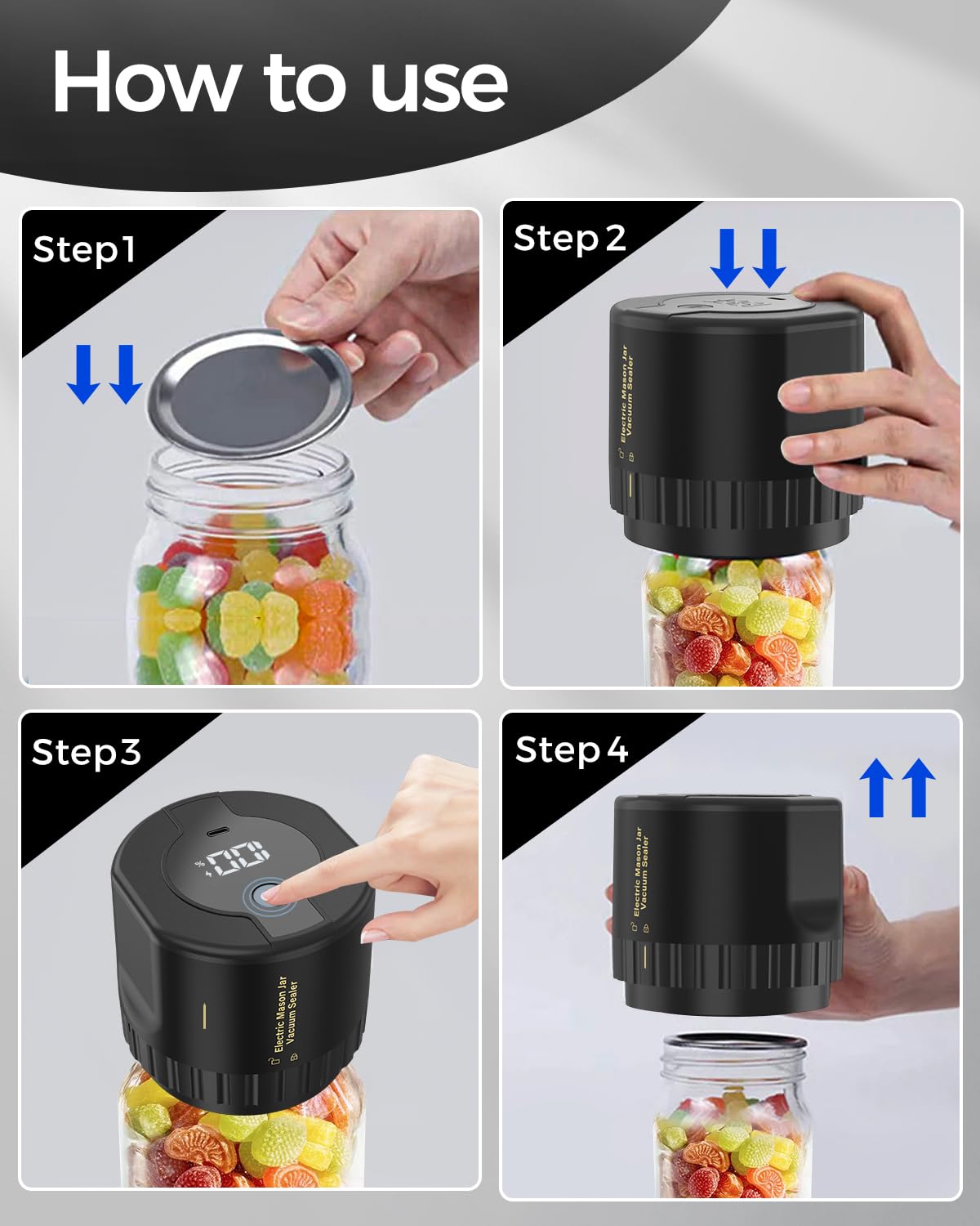 Fodmor Mason Jar Vacuum Sealer,Electric Mason Jar Sealer Vacuum Sealing Kit for Canning,Vacuum Sealer for Mason Canning Jars with Can Opener,Regular and Wide Mouth Mason Jar Lids