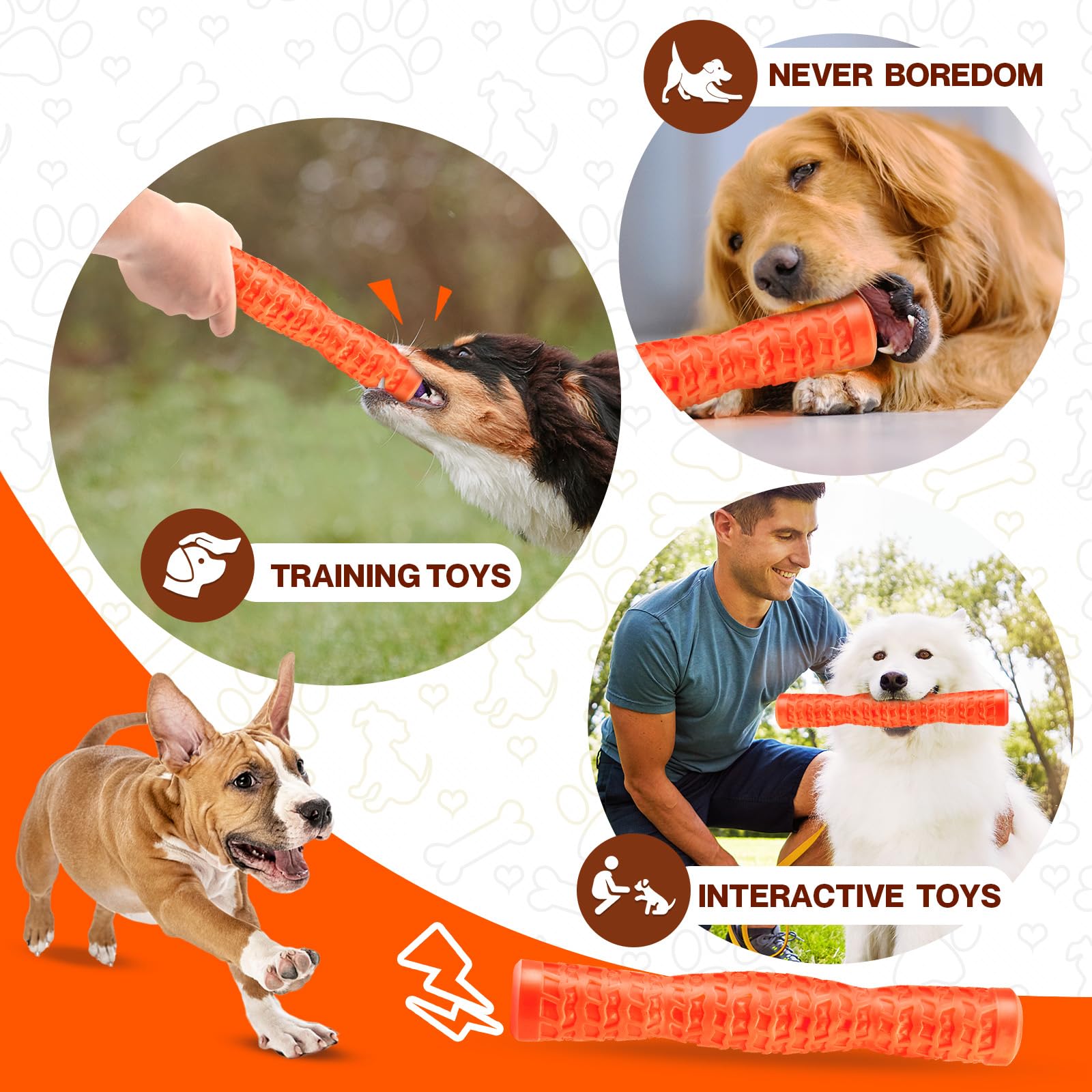 LOYEE Dog Squeaky Toys Dog Toys for Aggressive Chewers Tough Rubber Chew Toys for Medium/Large Breed, Indestructible Puppy Chew Toys for Teething (Orange)