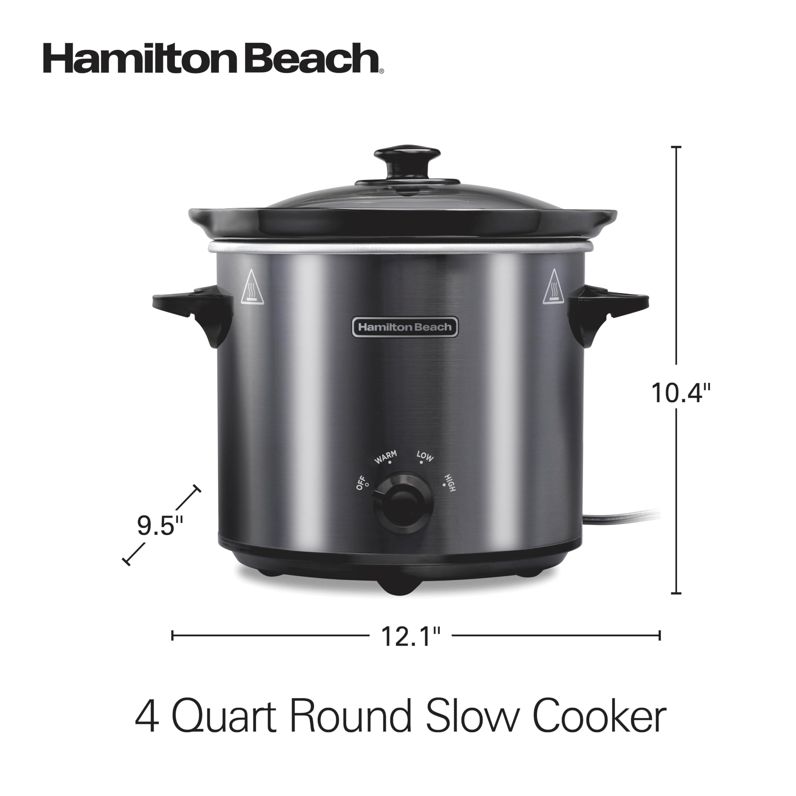 Hamilton Beach 4-Quart Slow Cooker with 3 Cooking Settings, Dishwasher-Safe Stoneware Crock & Glass Lid, Brushed Gray(33240)