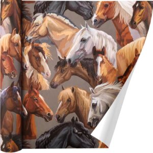 12 Sheets Horse Wrapping Paper Western Cowboy Gift Wrap Paper Redeo Gift Wrap Paper for Birthday Party Baby Shower DIY Craft, 19.7 × 27.6 Inch