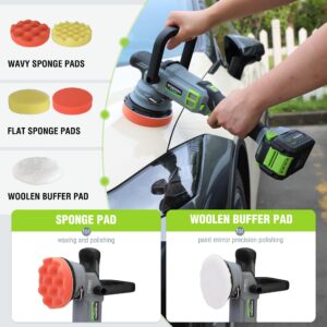 WORKPRO 20V Cordless Buffer Polisher Kit, Brushless Dual Action Polisher with 4.0Ah Battery, 7 Variable Speed Up to 5000RPM, Random Orbital Polisher Kit for Car Detailing, Waxing, Polishing