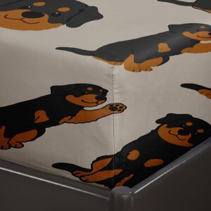 Axolotl Puppy Dog Fitted Sheet Queen,Cute Rottweiler Bedding Sheet Set,Cartoon Pet Puppy Fitted Sheet,Lovely Animal Sheet Set For Kids Boys Girls Teens Adults,1 Flat Sheet 1 Fitted Sheet 2 Pillowcases