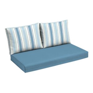 arden selections outdoor loveseat cushion set, 48 x 24, water repellent, fade resistant, cushion set for couch, bench, and swing 48 x 24, french blue linen stripe