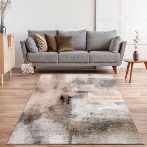 paco home designer rug with modern earthy colors in cream brown black, size: 3'11" x 5'3"