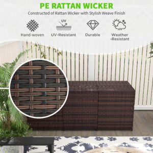 Outsunny 175 Gallon Outdoor Storage Box with Inner Liner, PE Rattan Wicker Deck Box with Pneumatic Bar Lift for Indoor & Outdoor, Patio Furniture Cushions, Pool Supplies, Garden Tools, Mixed Brown