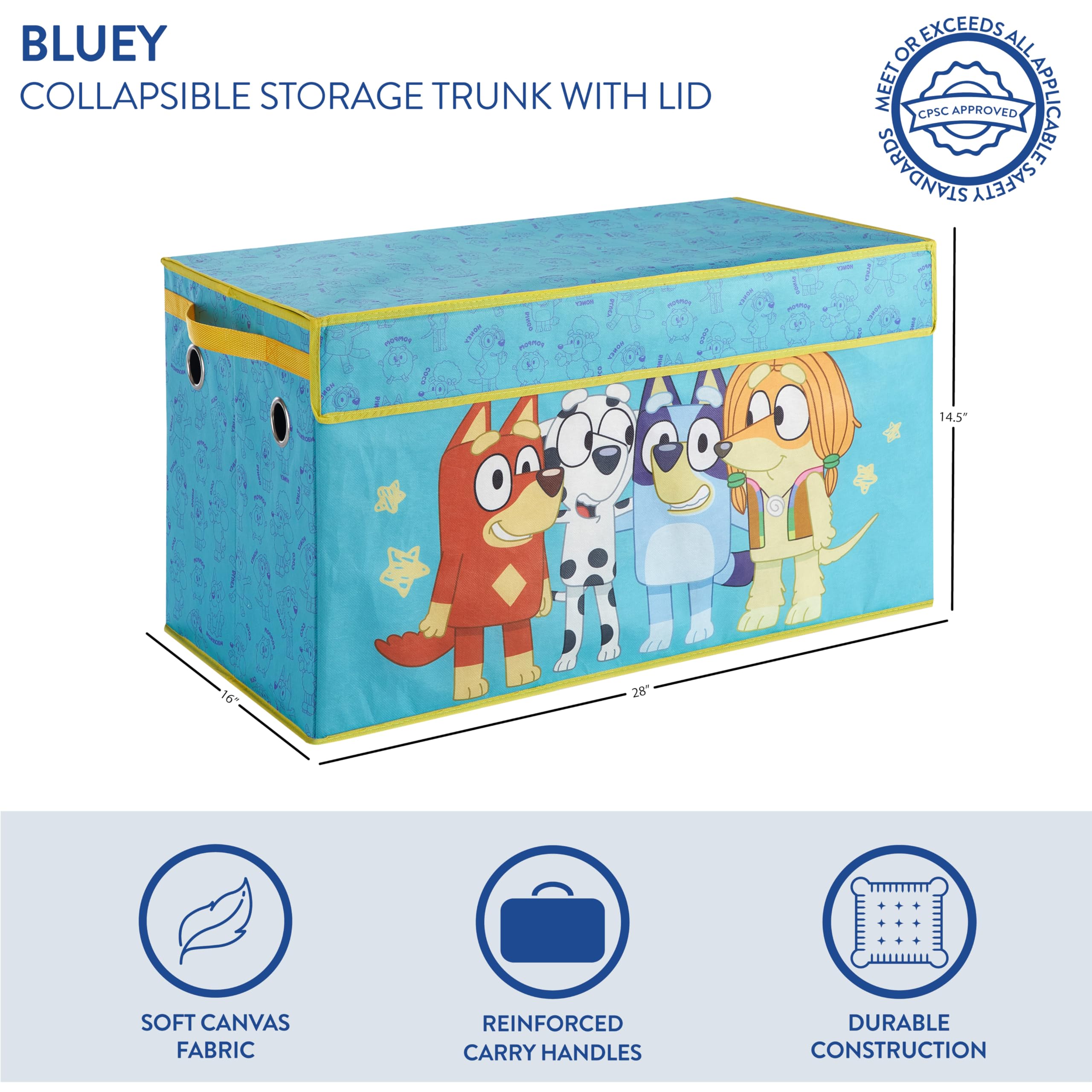 Idea Nuova Bluey Collapsible Storage Trunk, Durable with Soft Lid, 28.5"x14.5"x16"