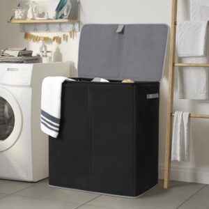 WOWLIVE Laundry Hamper with Lid,160L Large Laundry Basket 3 Section with Removable Washing Bags,Collapsible Waterproof Dirty Clothes Hamper for Laundry Room Bathroom Dorm,Black