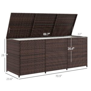 Outsunny 175 Gallon Outdoor Storage Box with Inner Liner, PE Rattan Wicker Deck Box with Pneumatic Bar Lift for Indoor & Outdoor, Patio Furniture Cushions, Pool Supplies, Garden Tools, Mixed Brown