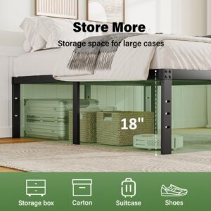 18 Inch Queen Bed Frame No Box Spring Needed, Metal Platform Bed Frame Queen Size, Easy Assembly Heavy Duty Noise Free Tall Bed Frame, Black