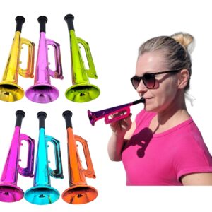 Metallic Trumpet Noise Makers - 12 Pack (7") Fun Mini Shiny Blow Horn Plastic Musical Noisemaker for New Year Birthday Party Favor, Sport School Graduation Events (Metallic Trumpets, 12, Pack)