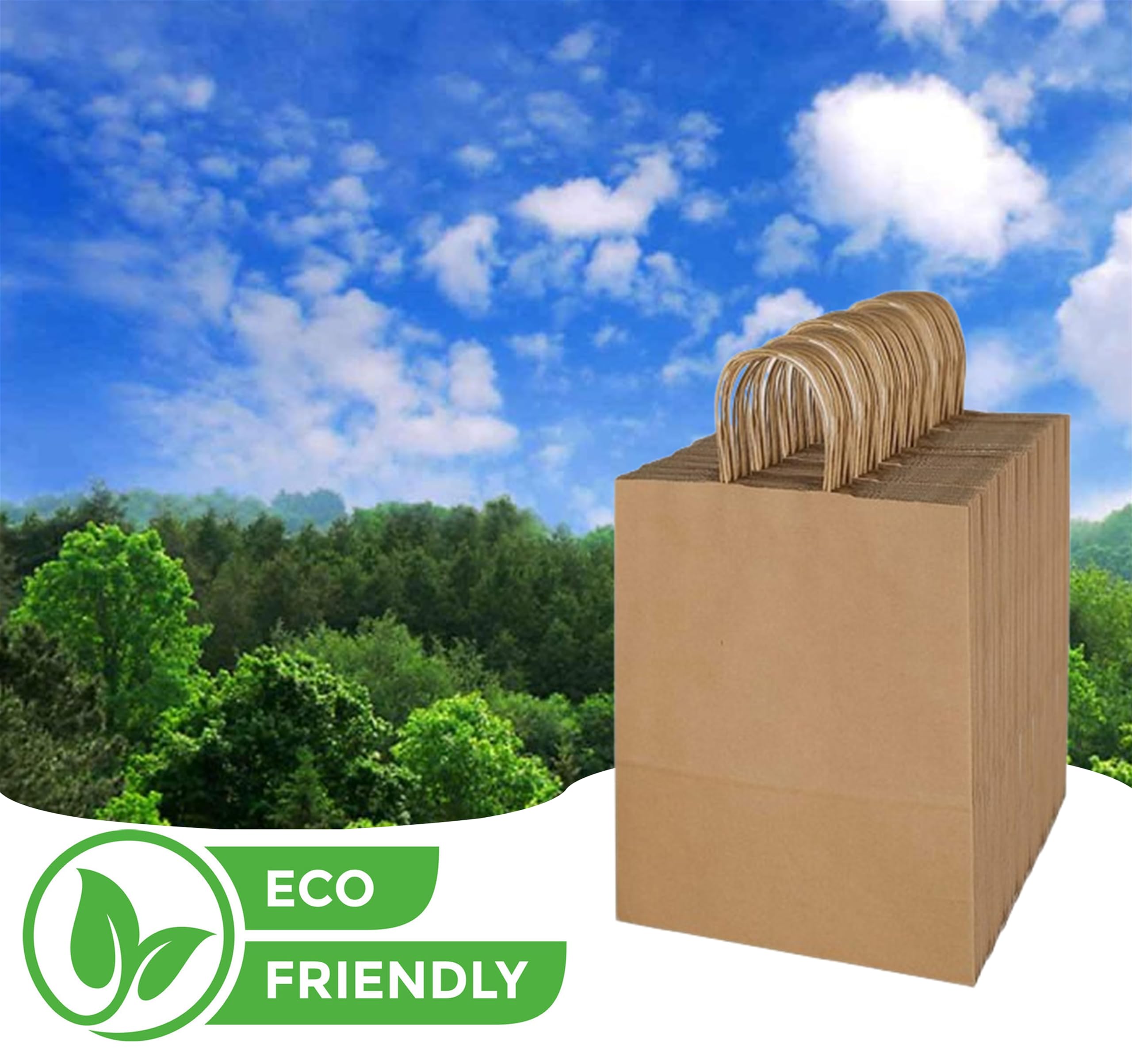 Premium 10x5x13 Paper Bags with Handles - Pack of 100, Kraft Paper Bags Ideal for Shopping, Wedding, Business, Retail, Craft, Gifts & More - Durable, 100% Recyclable Brown Quality Bags