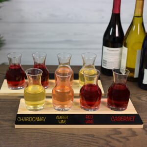 G Francis Wine Tasting Kit 2 Pack - 4 Slot Sample Drink Flight Boards with Glasses For Wine, Beer, Whiskey, Coffee, Margaritas, Cocktails - Wooden Chalkboard Holder Beverage Tasting Kit for Home