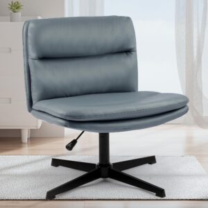 GOTMINSI Cross Legged Office Chair,Armless Desk Chair NO Wheels,Modern Swivel Vanity Chairs with Thickened Cushion,Wide Seat Task Computer Chair for Small Space (Blue)