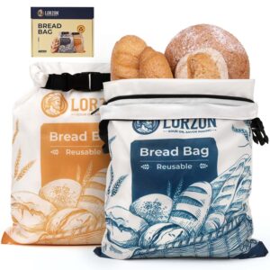 2-pack bread bags to keep fresh, reusable bread bags for homemade bread, sourdough bread bags with zipper, large bread loaf freezer bags