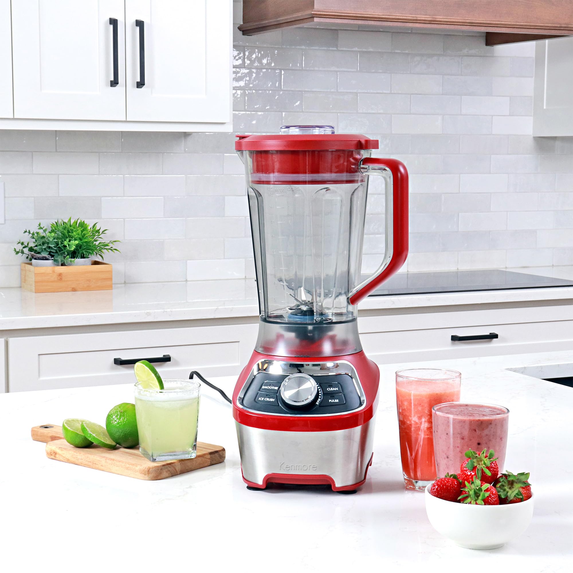 Kenmore Smoothie Blender Countertop for Kitchen Stainless Steel blades for Ice Crushing Variable Speed Self Clean Dishwasher Safe Tritan Pitcher Red 64 oz (8-cup) 1200W Motor