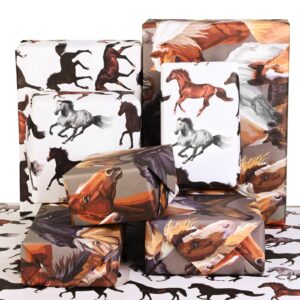 12 Sheets Horse Wrapping Paper Western Cowboy Gift Wrap Paper Redeo Gift Wrap Paper for Birthday Party Baby Shower DIY Craft, 19.7 × 27.6 Inch