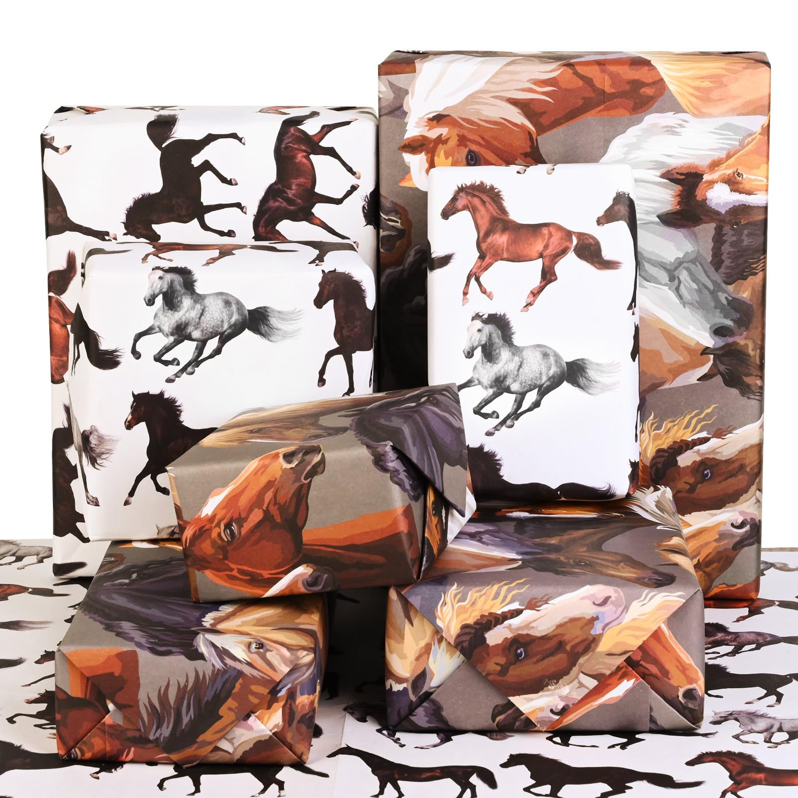 12 Sheets Horse Wrapping Paper Western Cowboy Gift Wrap Paper Redeo Gift Wrap Paper for Birthday Party Baby Shower DIY Craft, 19.7 × 27.6 Inch