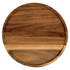 pinxiury 13.8 inch round wooden decorative serving tray for coffee table and home decor, round wood tray for table centerpiece, small candle tray, acacia, appetizer charcuterie board