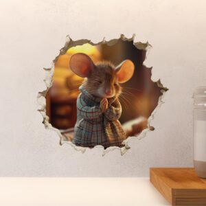 Praying Mouse Wall Hole Sticker - Faith - Religious - God - Hope - Spiritual - Sympathy - Church Mouse Wall Sticker with 3D Effect