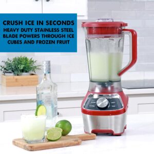 Kenmore Smoothie Blender Countertop for Kitchen Stainless Steel blades for Ice Crushing Variable Speed Self Clean Dishwasher Safe Tritan Pitcher Red 64 oz (8-cup) 1200W Motor