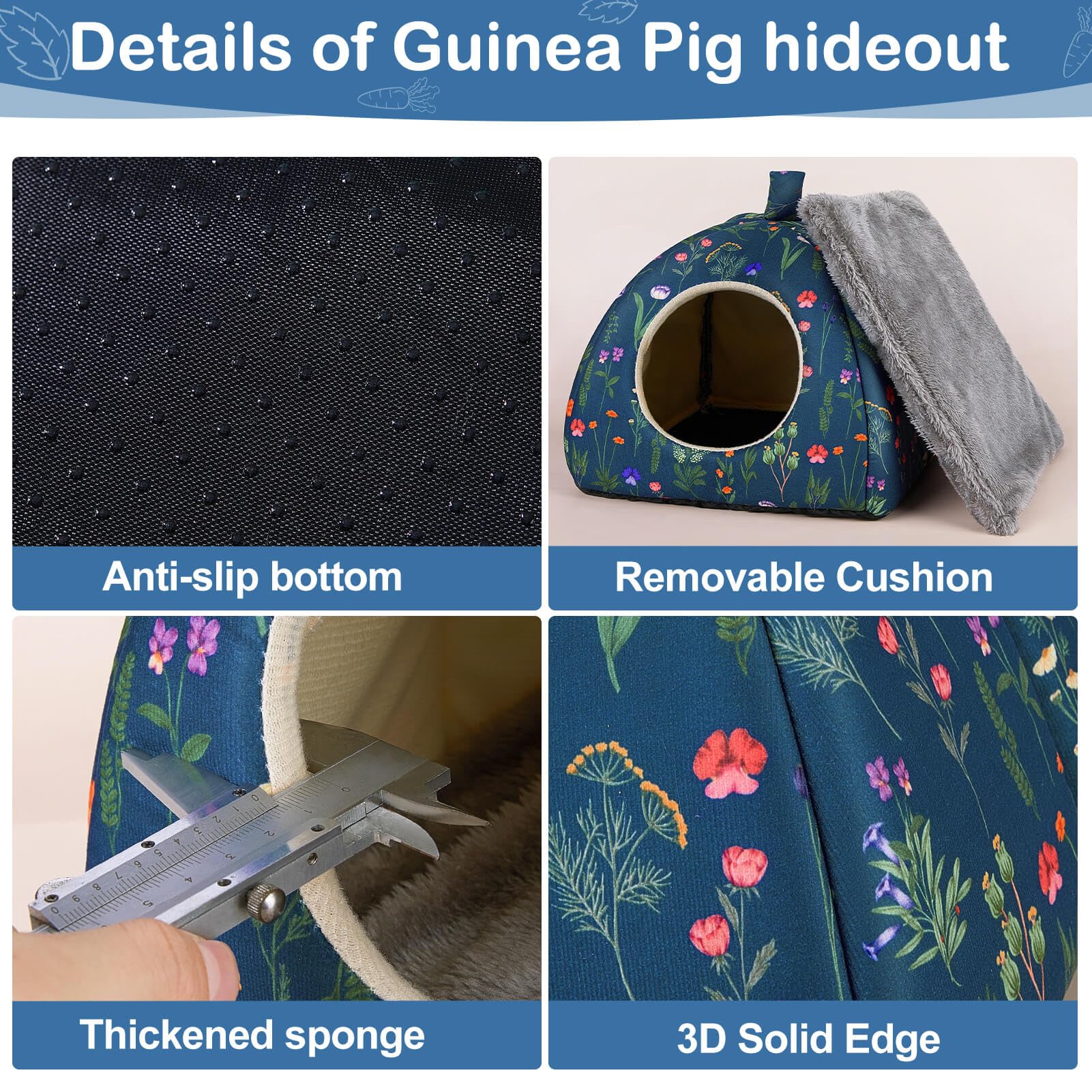 Glittme Guinea Pig Hideout, Soft Guinea Pig Bed and Tunnel, 2 Pack Washable Guinea Pig Tunnel with House Guinea Pig Accessories for Hamster, Rabbit, Bunny, Small Animal