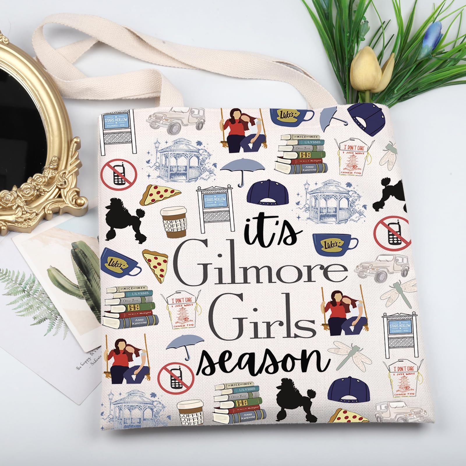 KUIYAI Gilmore TV Show Merchandise Tote Bag Luke’s Coffee Gift Rory Lorelai Lovers Gift It’s Gilmore G Season Shoulder Bag Gift (GilmoreSeasonToteS)