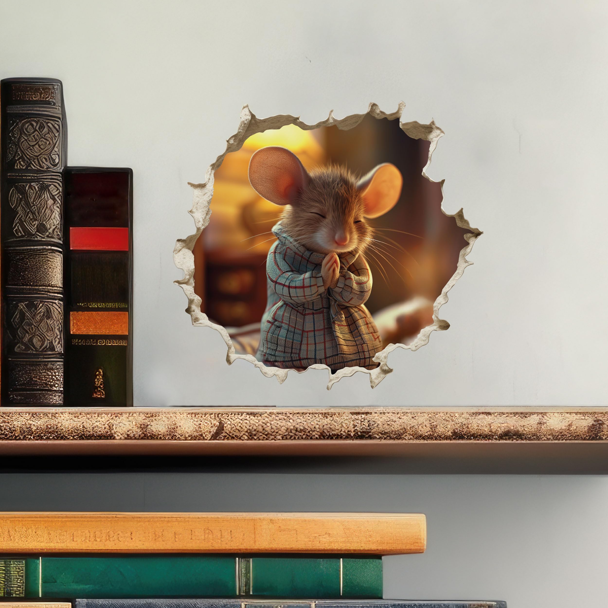 Praying Mouse Wall Hole Sticker - Faith - Religious - God - Hope - Spiritual - Sympathy - Church Mouse Wall Sticker with 3D Effect