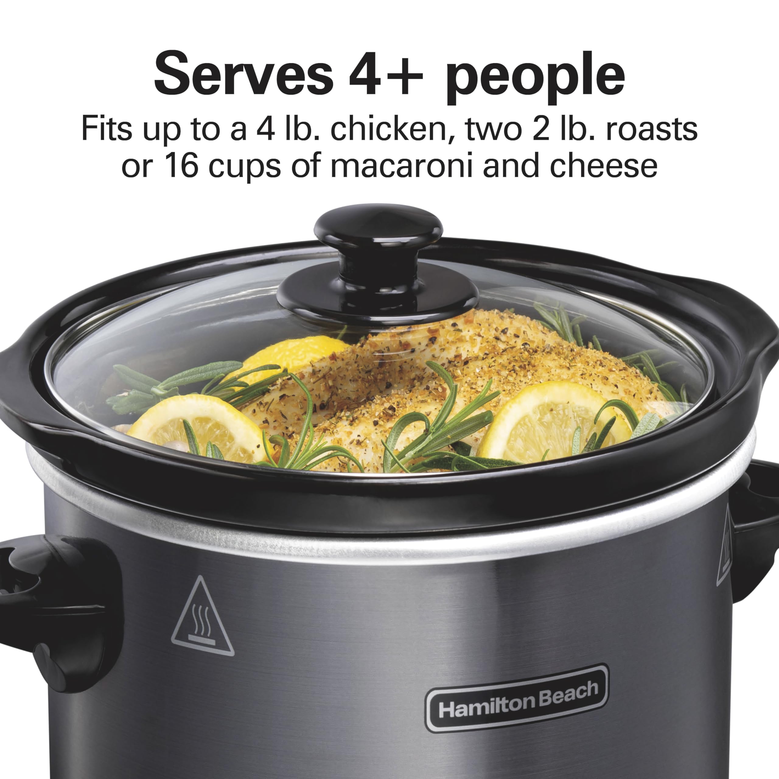 Hamilton Beach 4-Quart Slow Cooker with 3 Cooking Settings, Dishwasher-Safe Stoneware Crock & Glass Lid, Brushed Gray(33240)