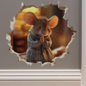 praying mouse wall hole sticker - faith - religious - god - hope - spiritual - sympathy - church mouse wall sticker with 3d effect