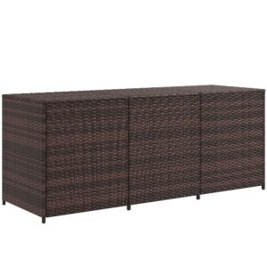 outsunny 175 gallon outdoor storage box with inner liner, pe rattan wicker deck box with pneumatic bar lift for indoor & outdoor, patio furniture cushions, pool supplies, garden tools, mixed brown