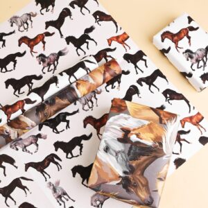 12 Sheets Horse Wrapping Paper Western Cowboy Gift Wrap Paper Redeo Gift Wrap Paper for Birthday Party Baby Shower DIY Craft, 19.7 × 27.6 Inch